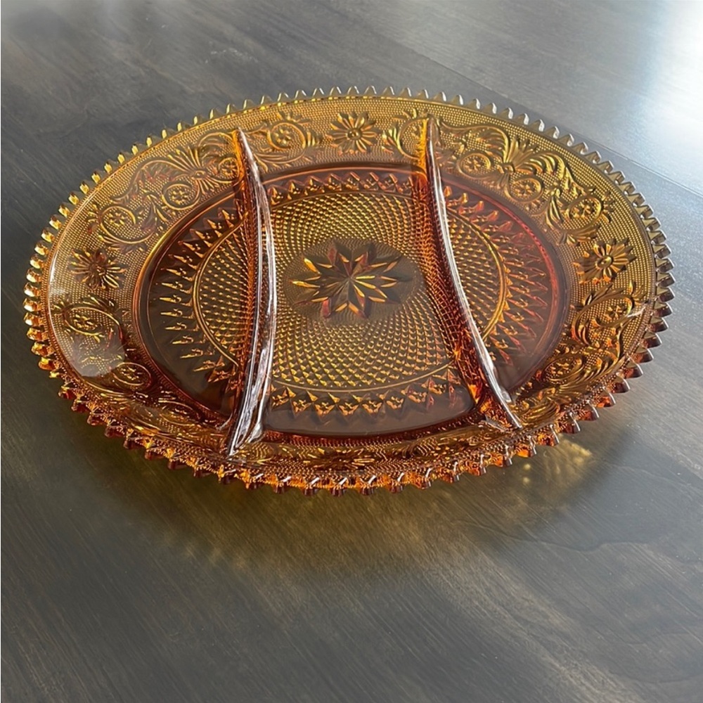 Vintage Indiana Glass Tiara Amber Divided
Serving Platter 12 inches